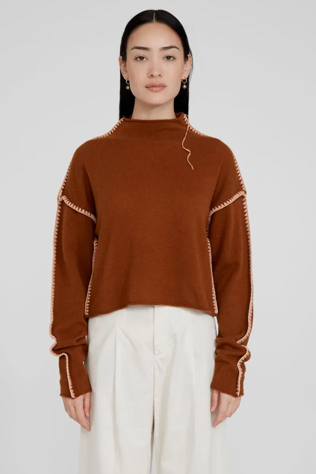 Chan Luu Annie Cashmere Cropped Sweater Saddlebrown Women Knitwear