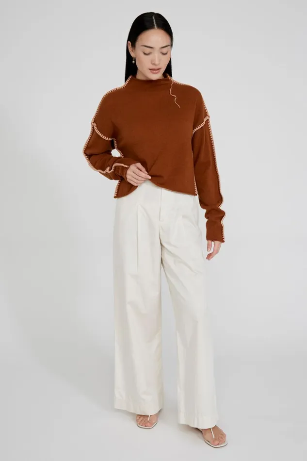 Chan Luu Annie Cashmere Cropped Sweater Saddlebrown Women Knitwear