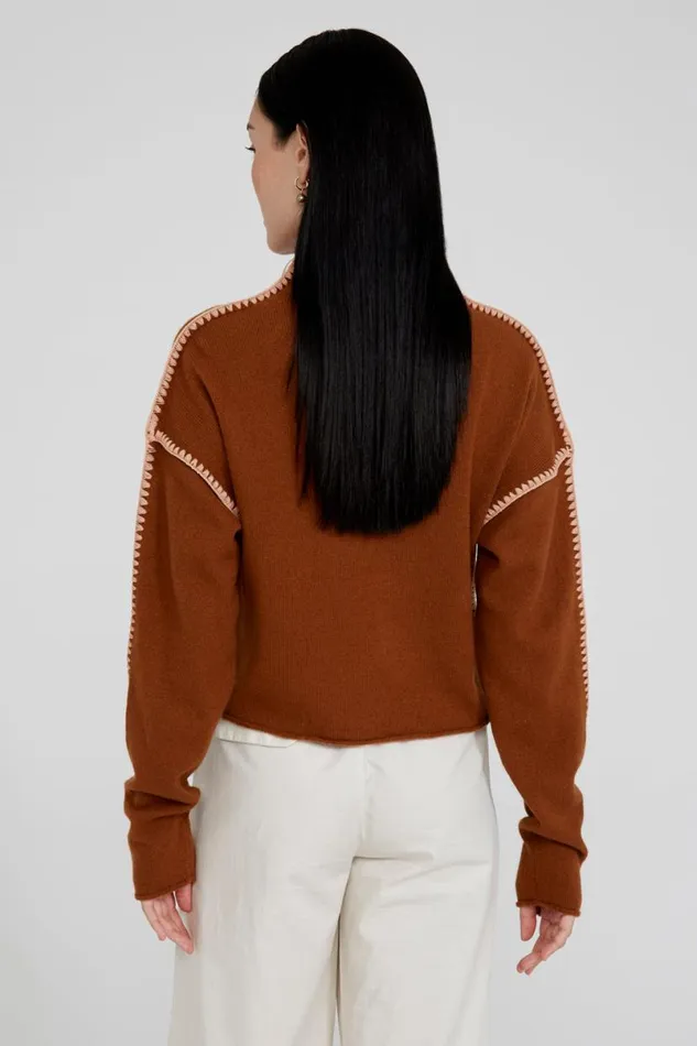 Chan Luu Annie Cashmere Cropped Sweater Saddlebrown Women Knitwear