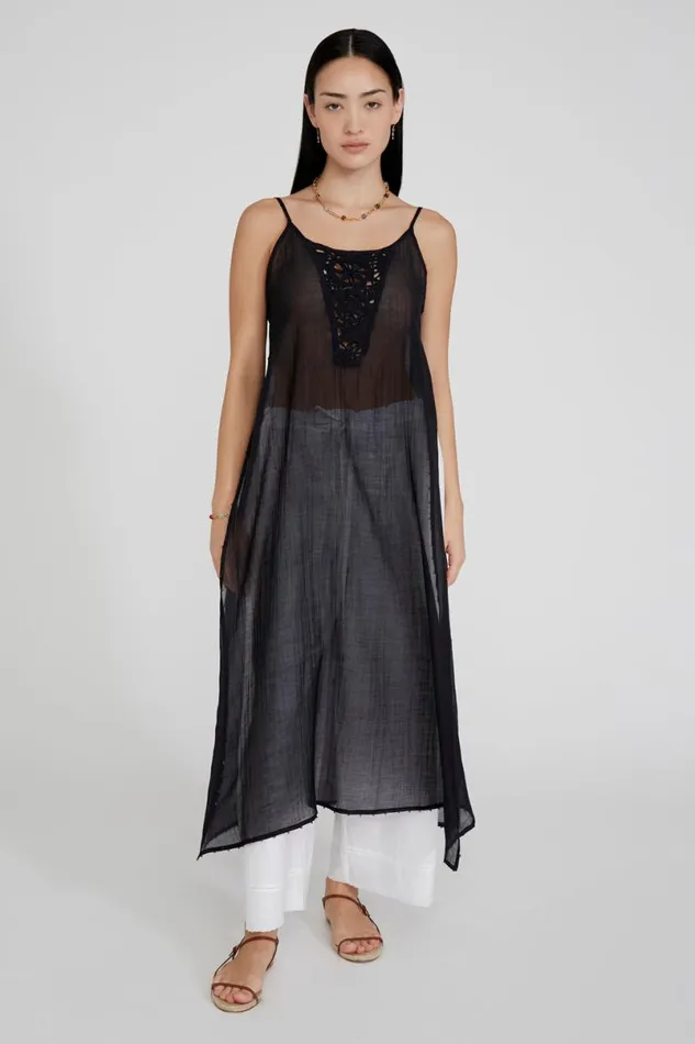 Chan Luu Carmen Crochet Tunic Black Women Dresses