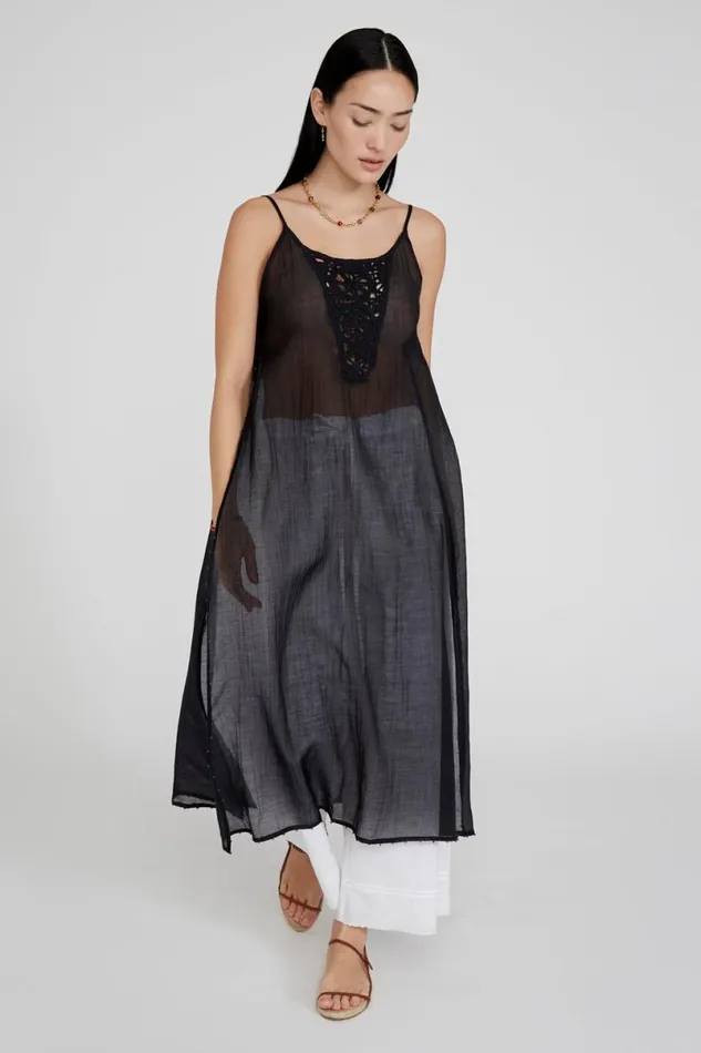 Chan Luu Carmen Crochet Tunic Black Women Dresses