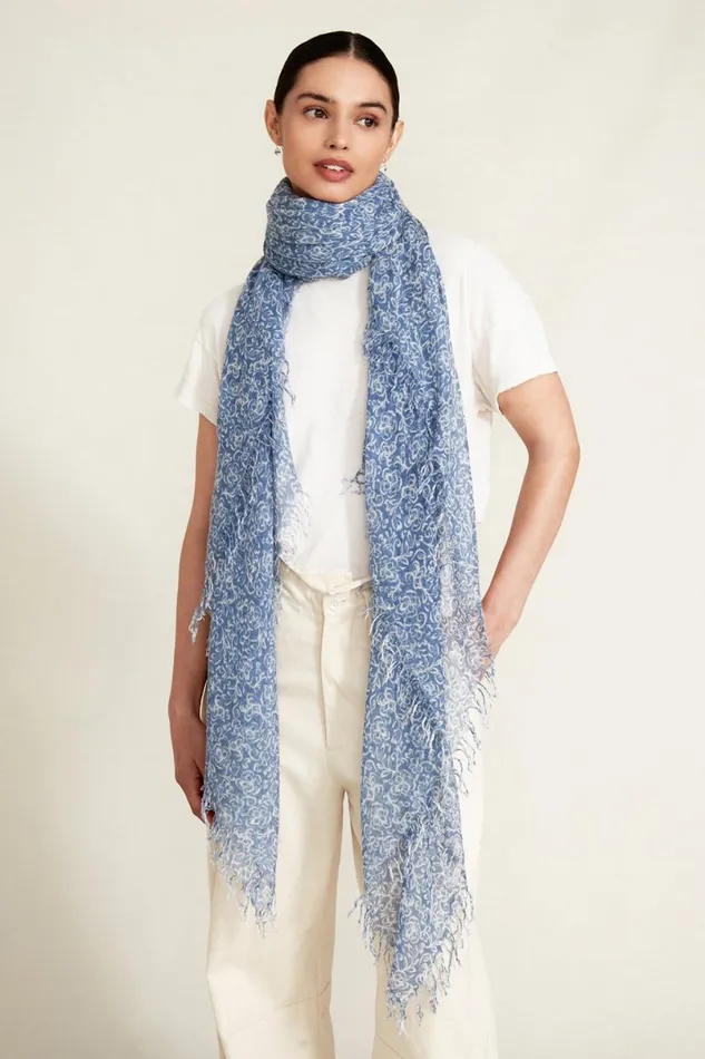 Chan Luu Cashmere And Silk Scarf Chambray Hibiscus Women Scarves