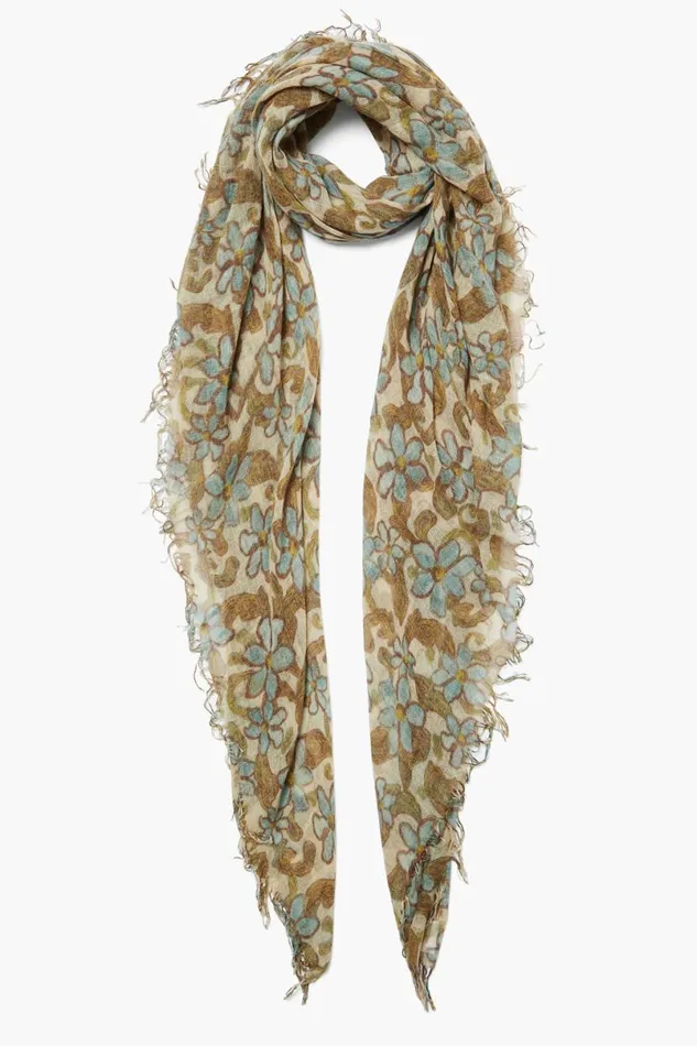 Chan Luu Cashmere And Silk Scarf Cloud Cream Daisy Floral Women Scarves