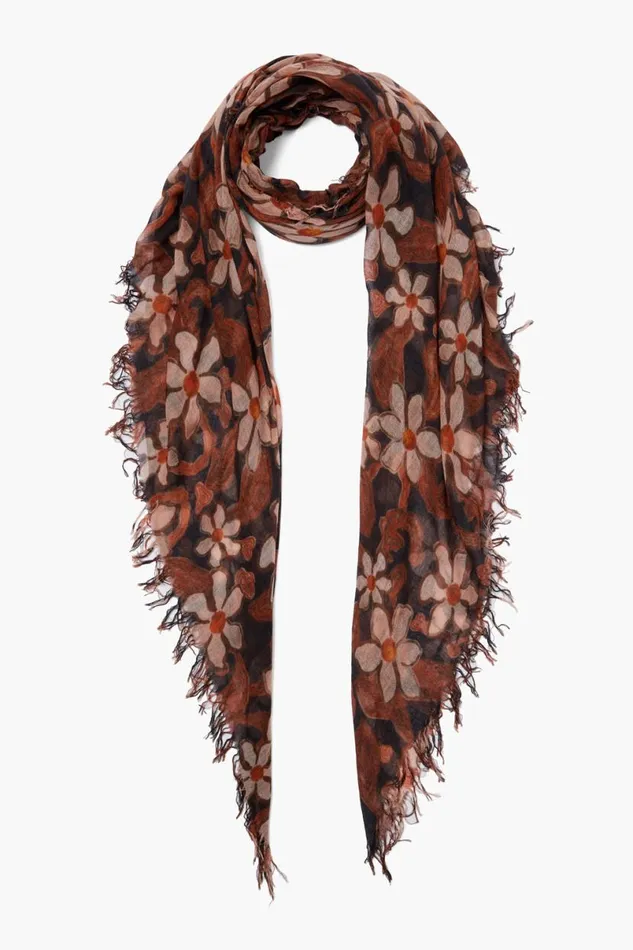 Chan Luu Cashmere And Silk Scarf Dark Sapphire Meadow Floral Women Scarves