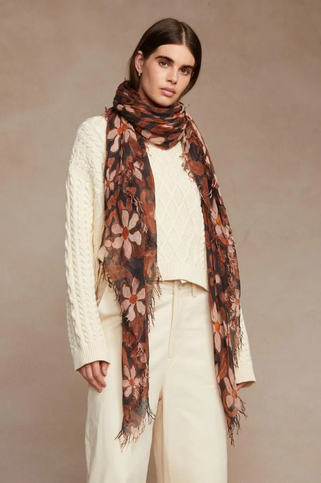 Chan Luu Cashmere And Silk Scarf Dark Sapphire Meadow Floral Women Scarves