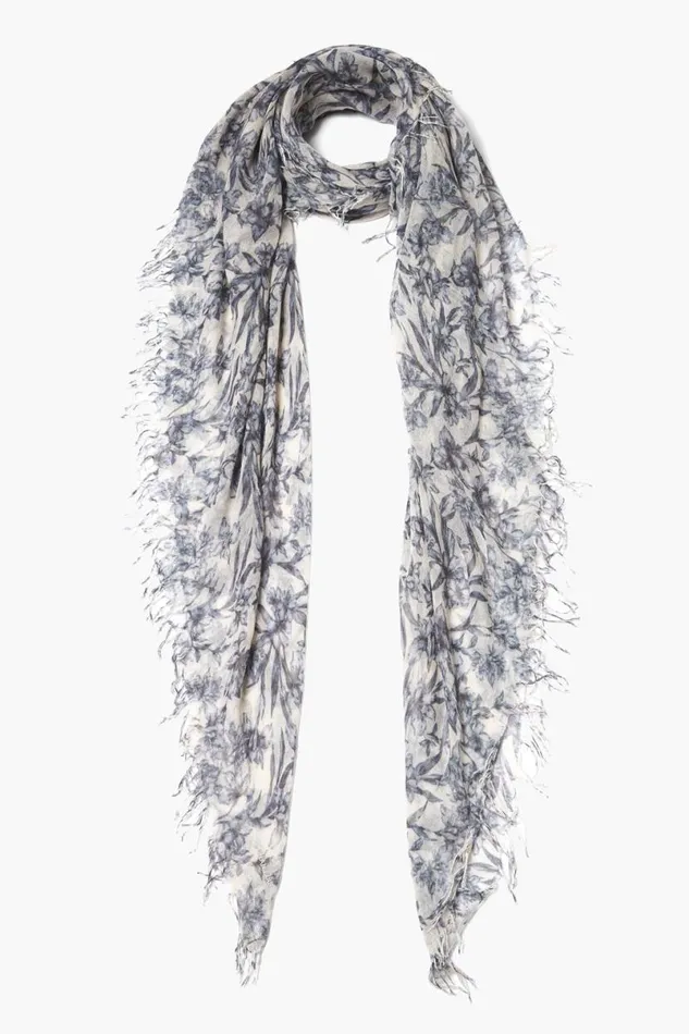 Chan Luu Cashmere And Silk Scarf Estate Blue Vintage Floral Women Scarves