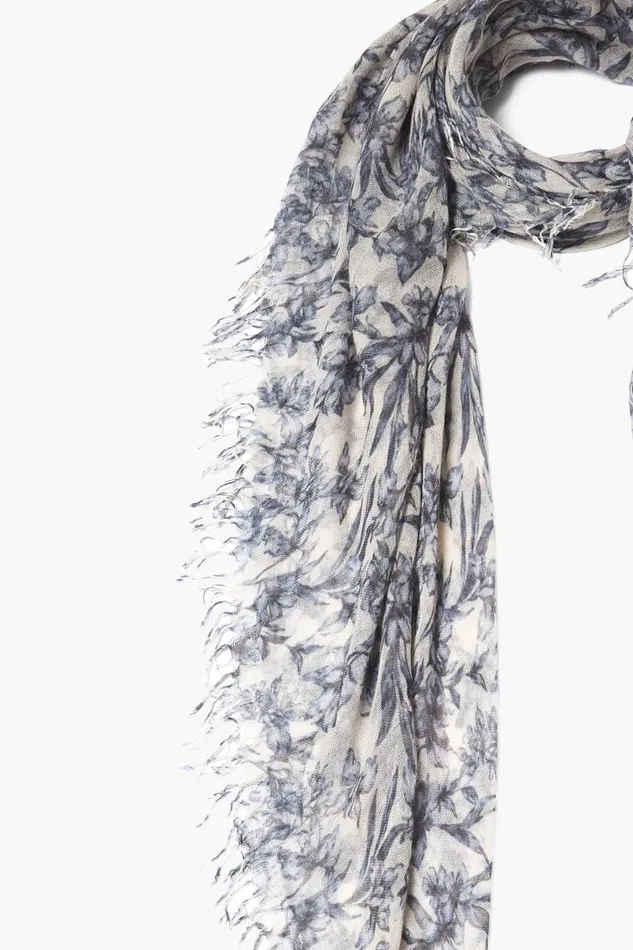 Chan Luu Cashmere And Silk Scarf Estate Blue Vintage Floral Women Scarves