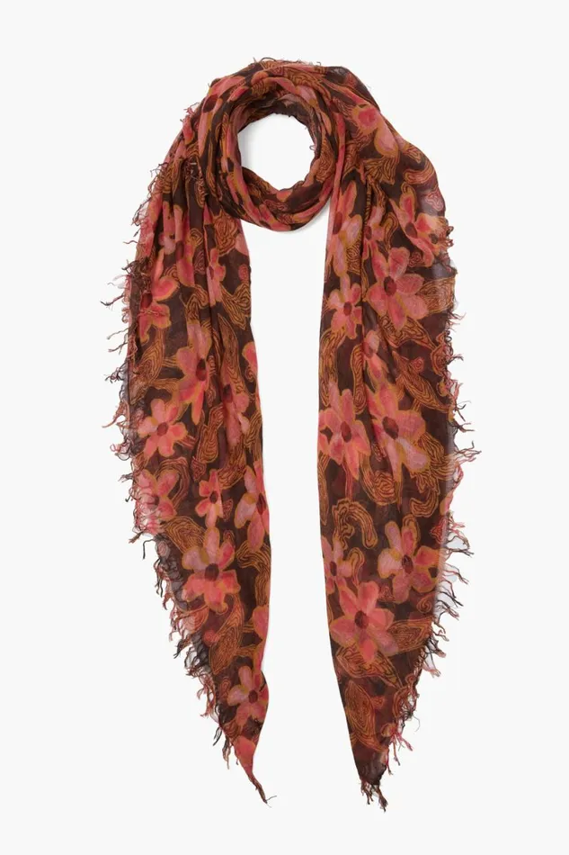 Chan Luu Cashmere And Silk Scarf Fired Brick Meadow Floral Women Scarves