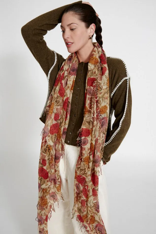 Chan Luu Cashmere And Silk Scarf Marigold Floral Women Scarves