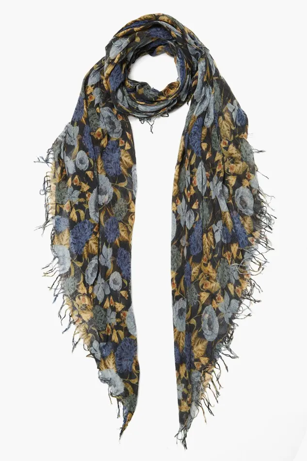 Chan Luu Cashmere And Silk Scarf Navy Floral Women Scarves