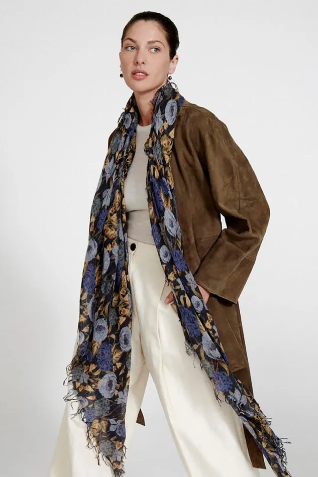 Chan Luu Cashmere And Silk Scarf Navy Floral Women Scarves
