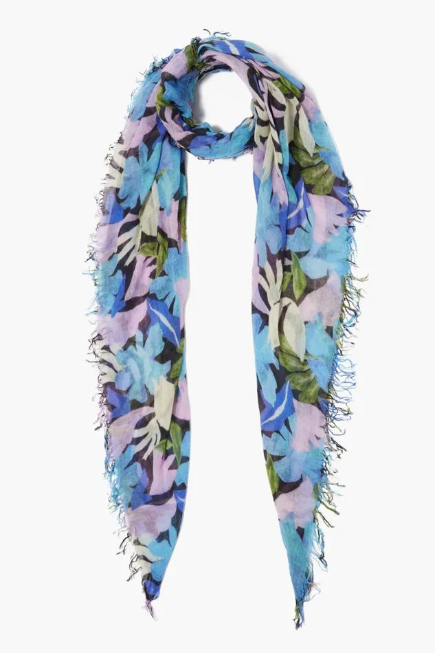 Chan Luu Cashmere And Silk Scarf Pageant Blue Floral Print Women Scarves