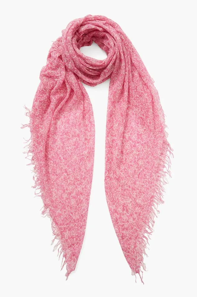 Chan Luu Cashmere And Silk Scarf Pink Hibiscus Floral Women Scarves