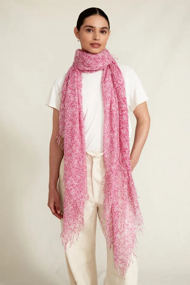 Chan Luu Cashmere And Silk Scarf Pink Hibiscus Floral Women Scarves