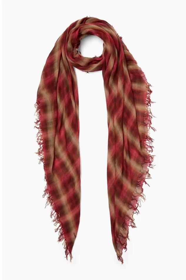 Chan Luu Cashmere And Silk Scarf Savvy Red Sapphire Plaid Women Scarves