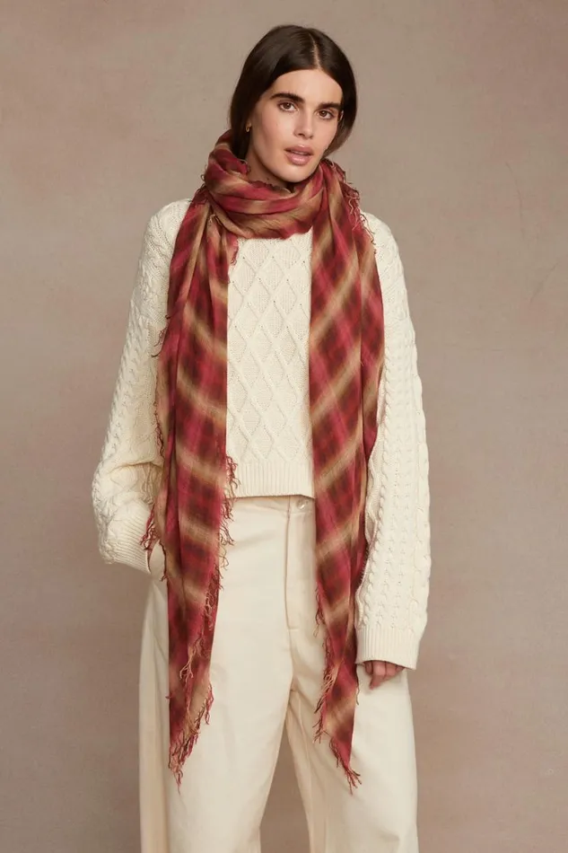Chan Luu Cashmere And Silk Scarf Savvy Red Sapphire Plaid Women Scarves