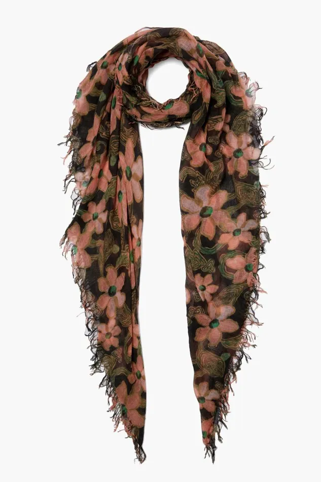 Chan Luu Cashmere And Silk Scarf Vibrant Green Meadow Floral Women Scarves