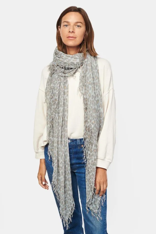 Chan Luu Cashmere And Silk Scarf White Leopard Women Scarves