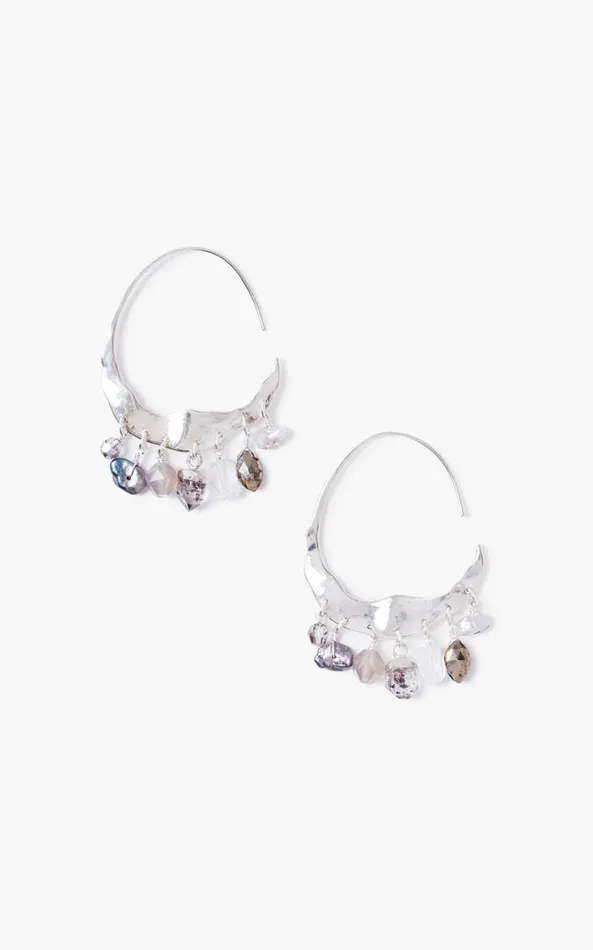 Chan Luu Crescent Grey Pearl And Herkimer Mix Silver Hoop Earrings Women Earrings