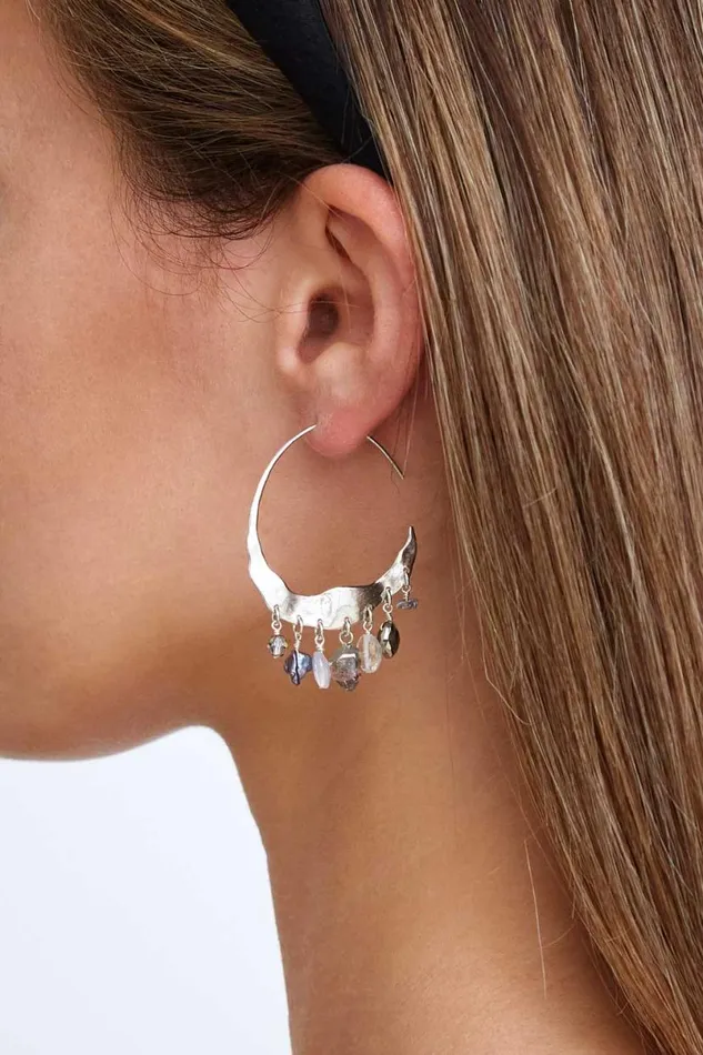 Chan Luu Crescent Grey Pearl And Herkimer Mix Silver Hoop Earrings Women Earrings