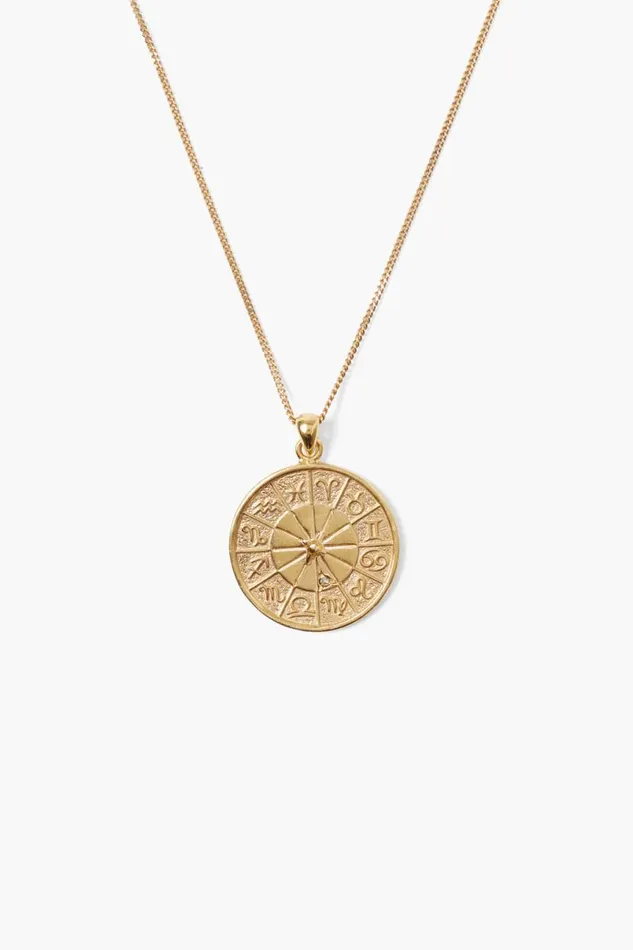 Chan Luu Custom Diamond Zodiac Coin Necklace Yellow Gold Women Necklaces