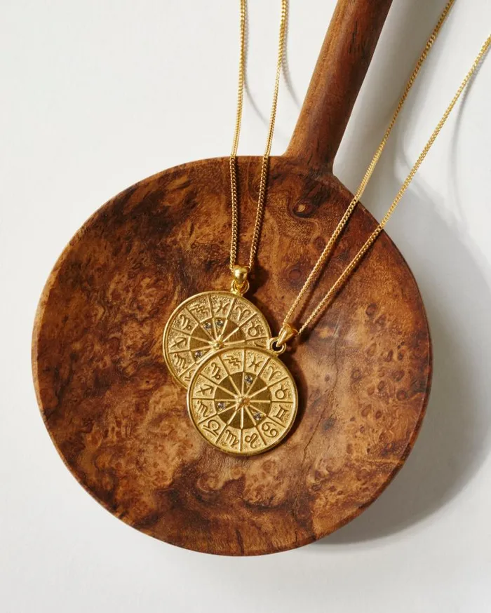 Chan Luu Custom Diamond Zodiac Coin Necklace Yellow Gold Women Necklaces