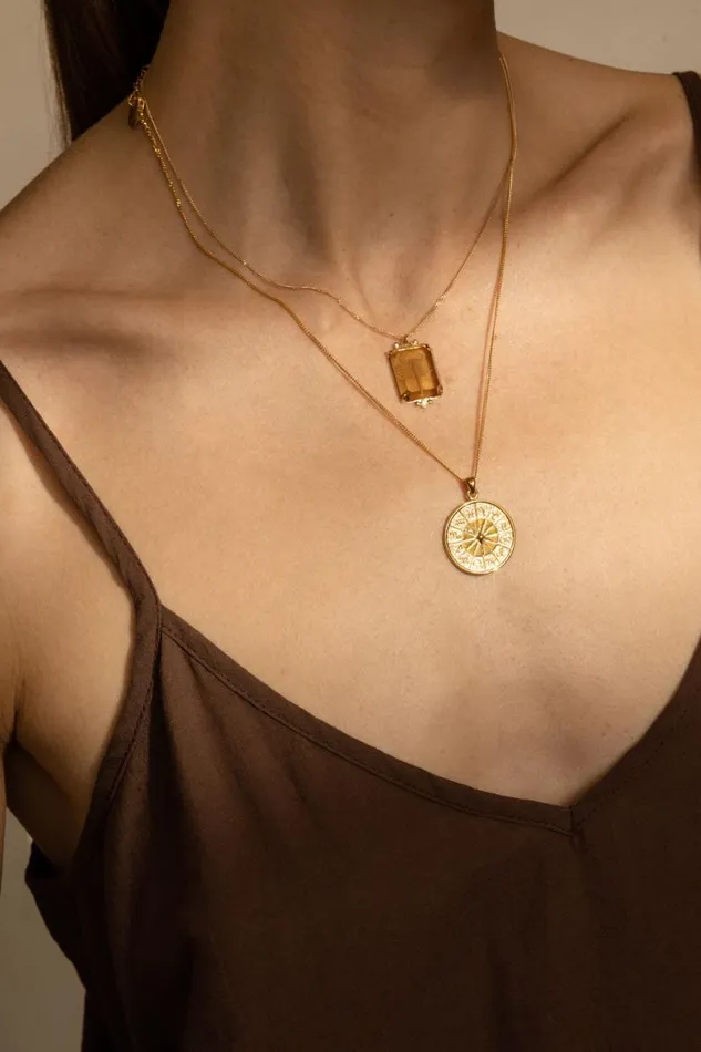 Chan Luu Custom Diamond Zodiac Coin Necklace Yellow Gold Women Necklaces