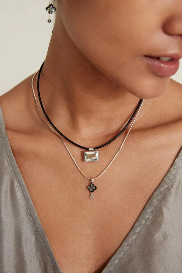 Chan Luu Diamond Drop Clover Necklace Black MOP Women Necklaces