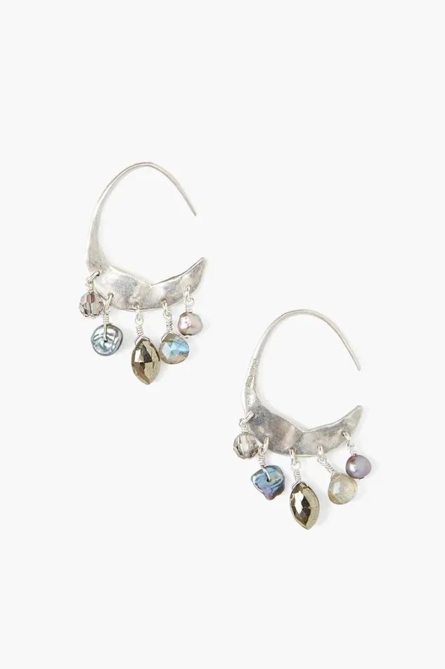Chan Luu Petite Crescent Grey Pearl And Labradorite Mix Silver Hoop Earrings Women Earrings