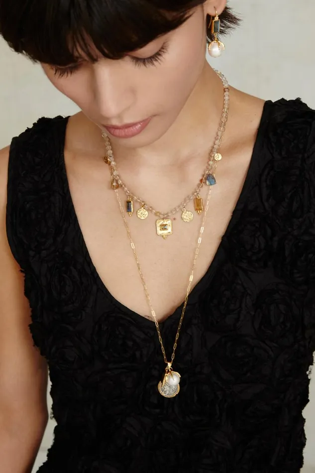 Chan Luu Pilar Charm Necklace Rutilated Quartz Women Necklaces