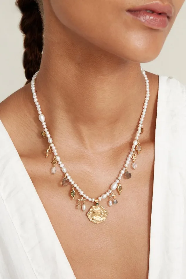 Chan Luu Suri Charm Necklace White Pearl Mix Women Necklaces