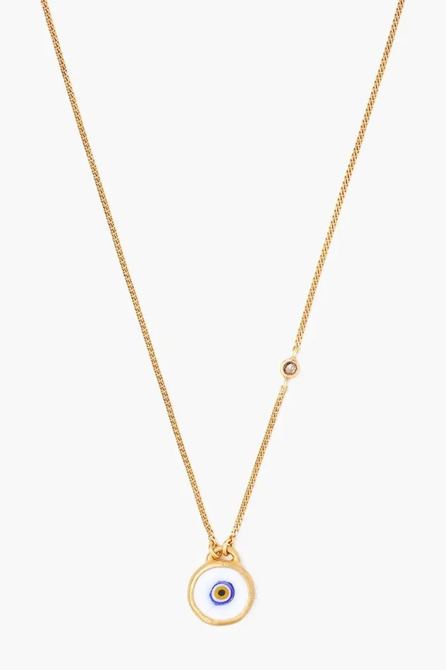 Chan Luu White Evil Eye Necklace With Champagne Diamond Women Necklaces