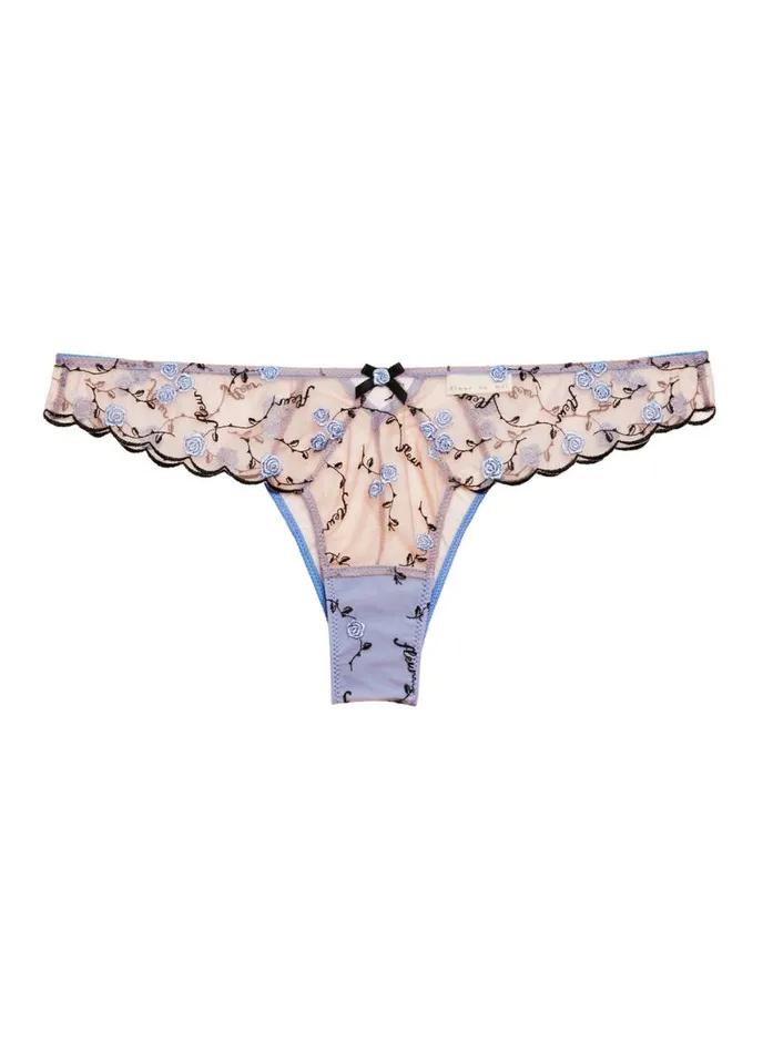 Cheekys and Hiphuggers LingerieClothing Fleur Du Mal Rose and Vine Embroidery Cheeky Ciel