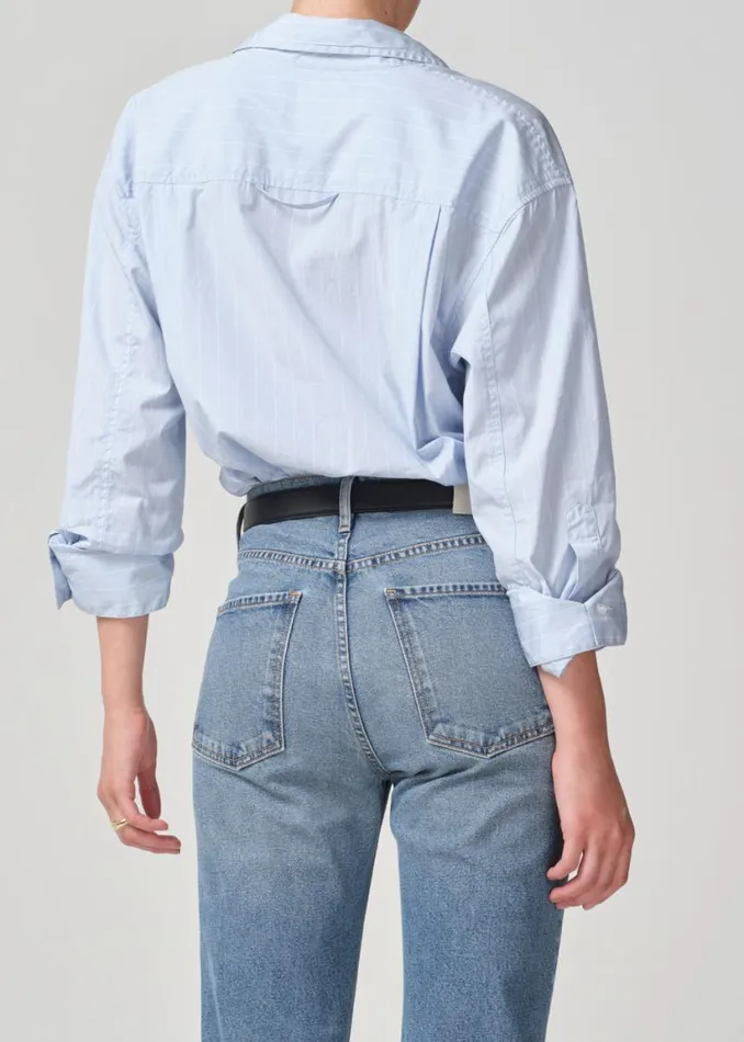 Citizens Of Humanity Aave Oversized Cuff Shirt Skyway Stripe Women Tops