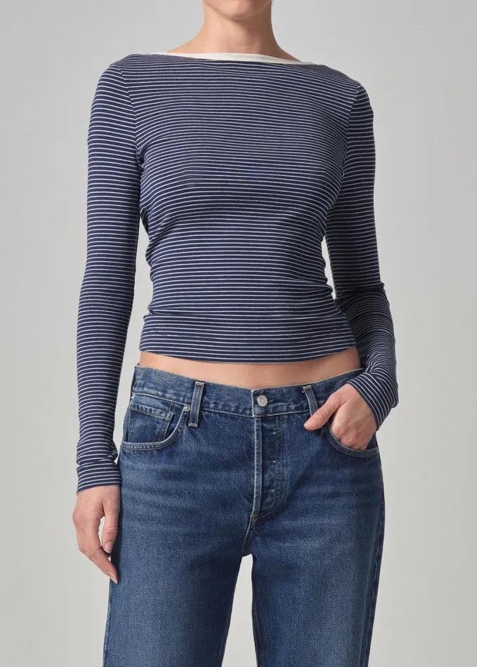 Citizens Of Humanity Carys Deep Scoop Newport Stripe Women Tops