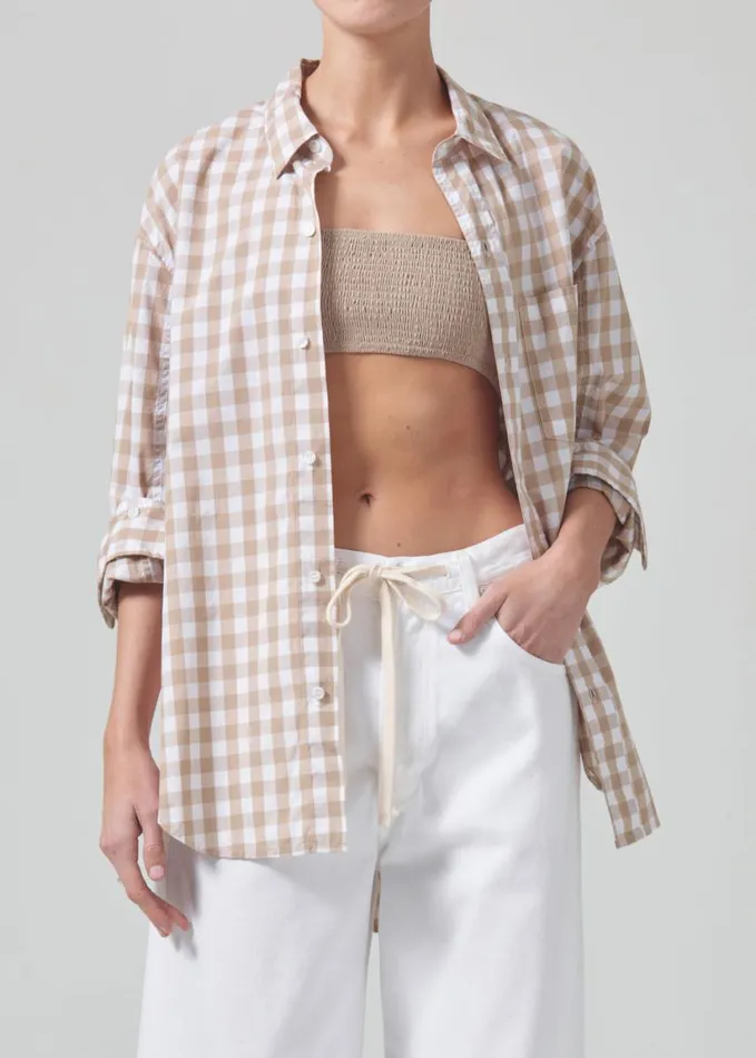 Citizens Of Humanity Kayla Shirt Khaki Gingham Women Tops