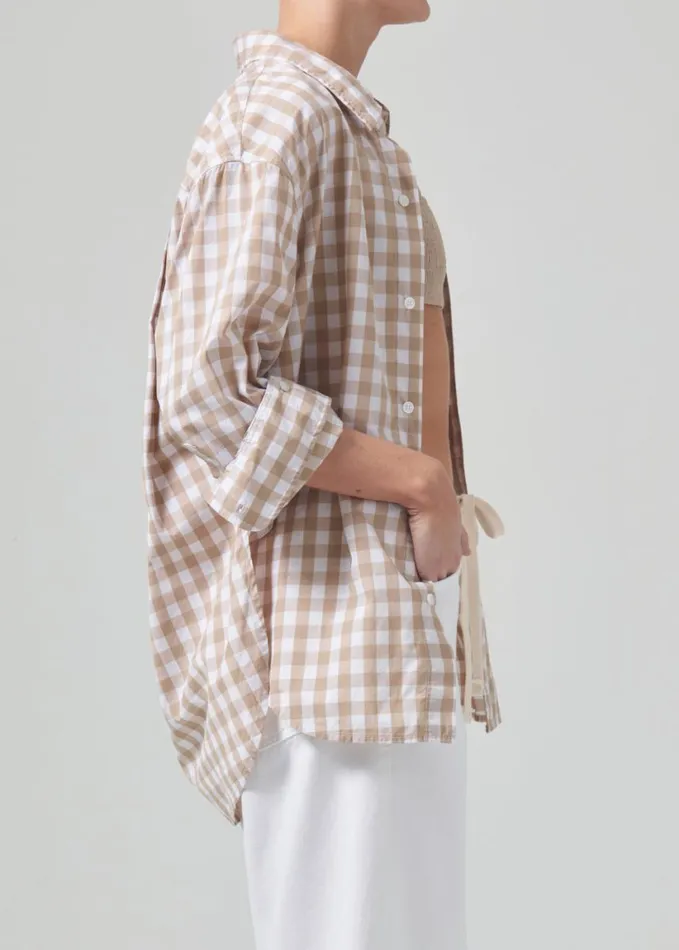 Citizens Of Humanity Kayla Shirt Khaki Gingham Women Tops