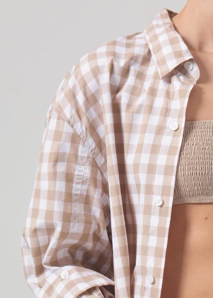Citizens Of Humanity Kayla Shirt Khaki Gingham Women Tops
