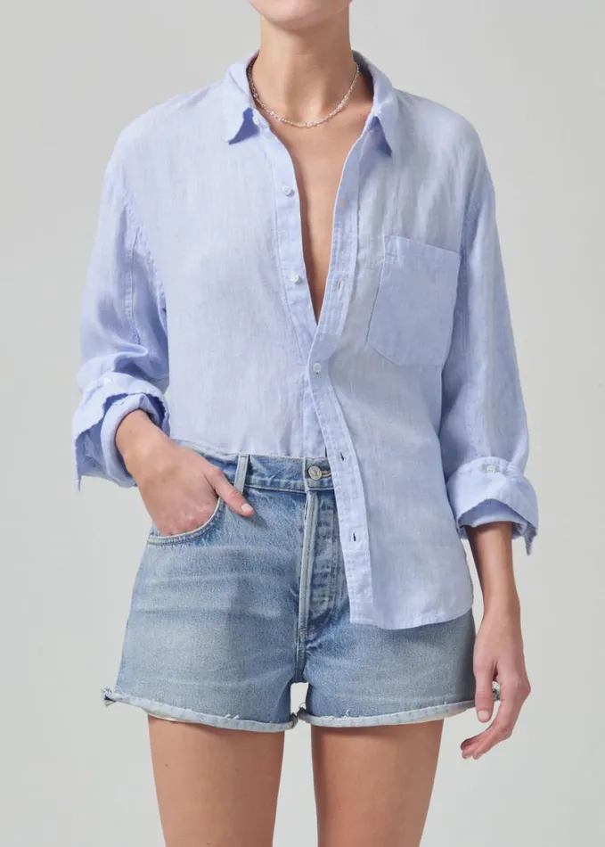 Citizens Of Humanity Kayla Shrunken Linen Shirt Glint Women Tops