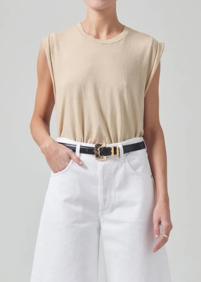 Citizens Of Humanity Kelsey Roll Sleeve Tee Sandcastle Women Tops