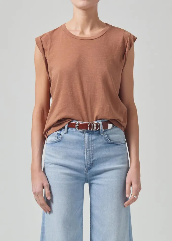 Citizens Of Humanity Kelsey Roll Sleeve Tee Topaz Women Tops