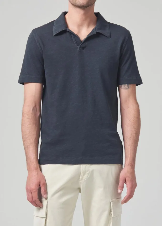 Citizens Of Humanity Malachi Slub Polo Washed Black Men Shirts