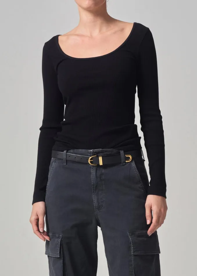 Citizens Of Humanity Margie Ballet Neck Long Sleeve Black Women Tops