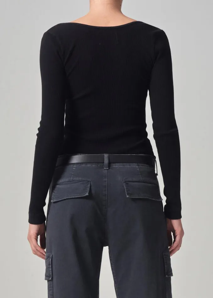 Citizens Of Humanity Margie Ballet Neck Long Sleeve Black Women Tops