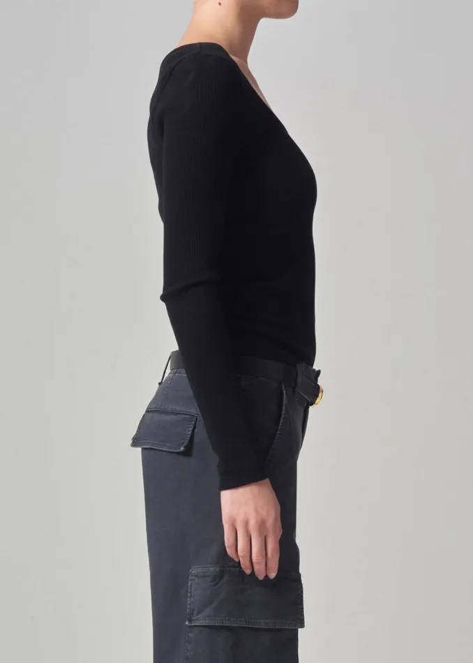 Citizens Of Humanity Margie Ballet Neck Long Sleeve Black Women Tops