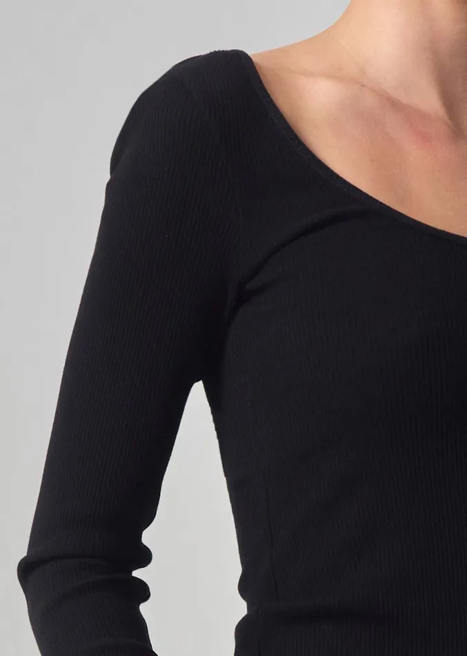 Citizens Of Humanity Margie Ballet Neck Long Sleeve Black Women Tops
