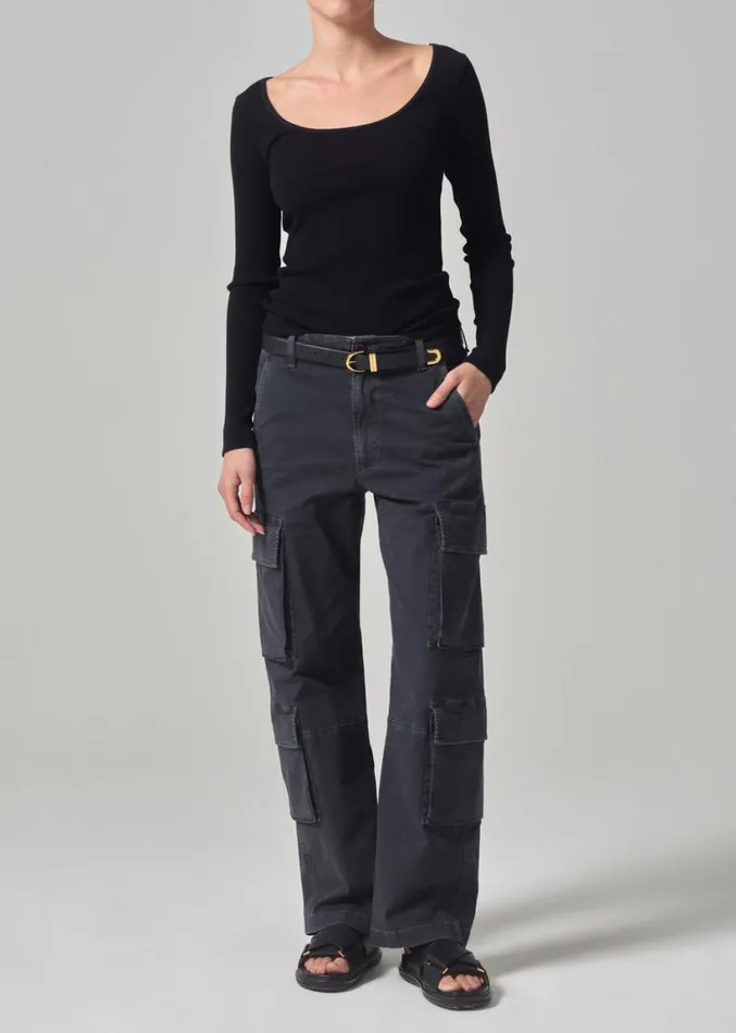 Citizens Of Humanity Margie Ballet Neck Long Sleeve Black Women Tops