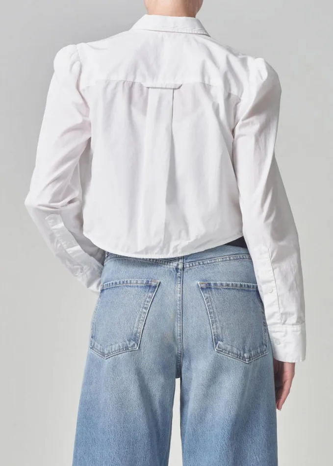Citizens Of Humanity Nia Puff Sleeve Crop Shirt Optic White Women Tops
