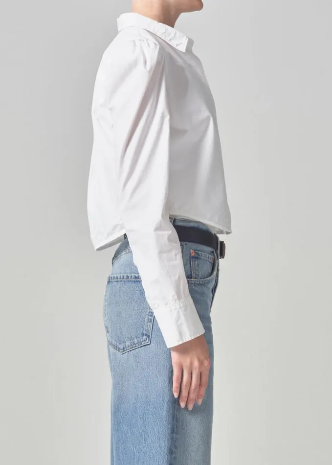Citizens Of Humanity Nia Puff Sleeve Crop Shirt Optic White Women Tops