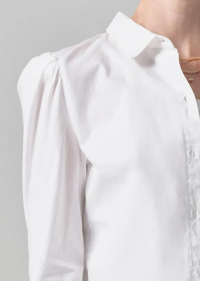 Citizens Of Humanity Nia Puff Sleeve Crop Shirt Optic White Women Tops